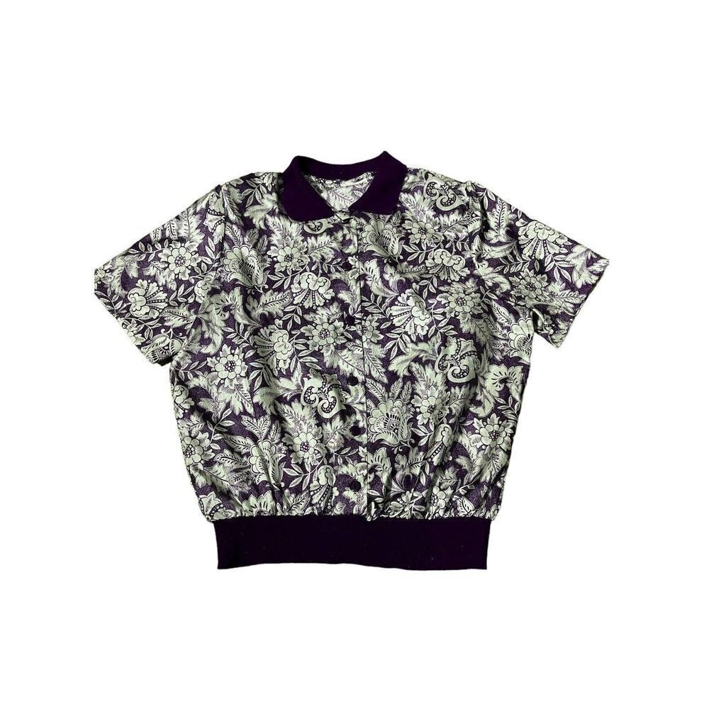 Vintage Lauren Lee Blue And White Floral Womens Blouse Padded Shoulders Size 14